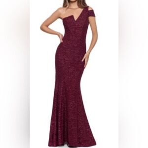 Betsy & Adam Brand-Size 8 -New with Tags -One shoulder Raspberry Shimmer gown